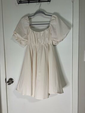 All in Favor Cream Puff-Sleeve Mini Dress